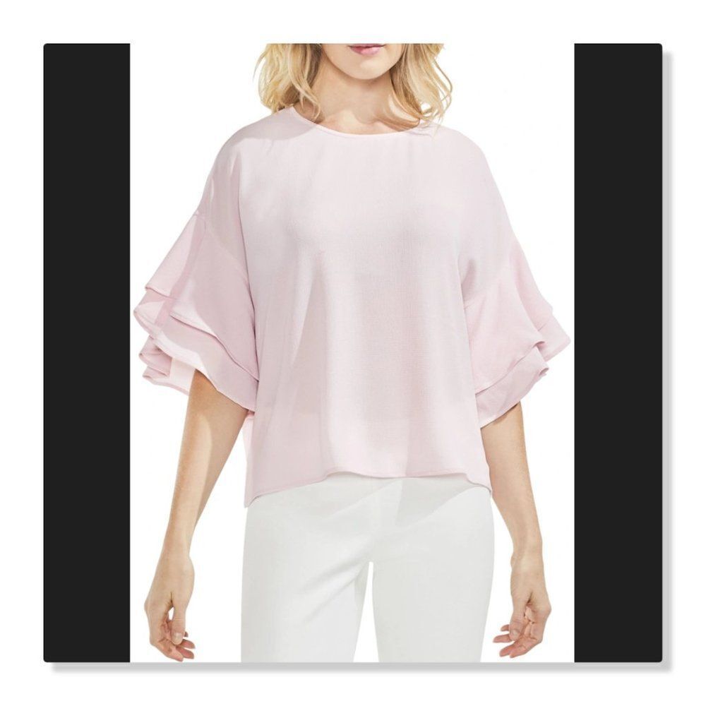 VINCE CAMUTO | Drop Shoulder Ruffle Sleeve Blouse - size Medium in Dusty Rose.